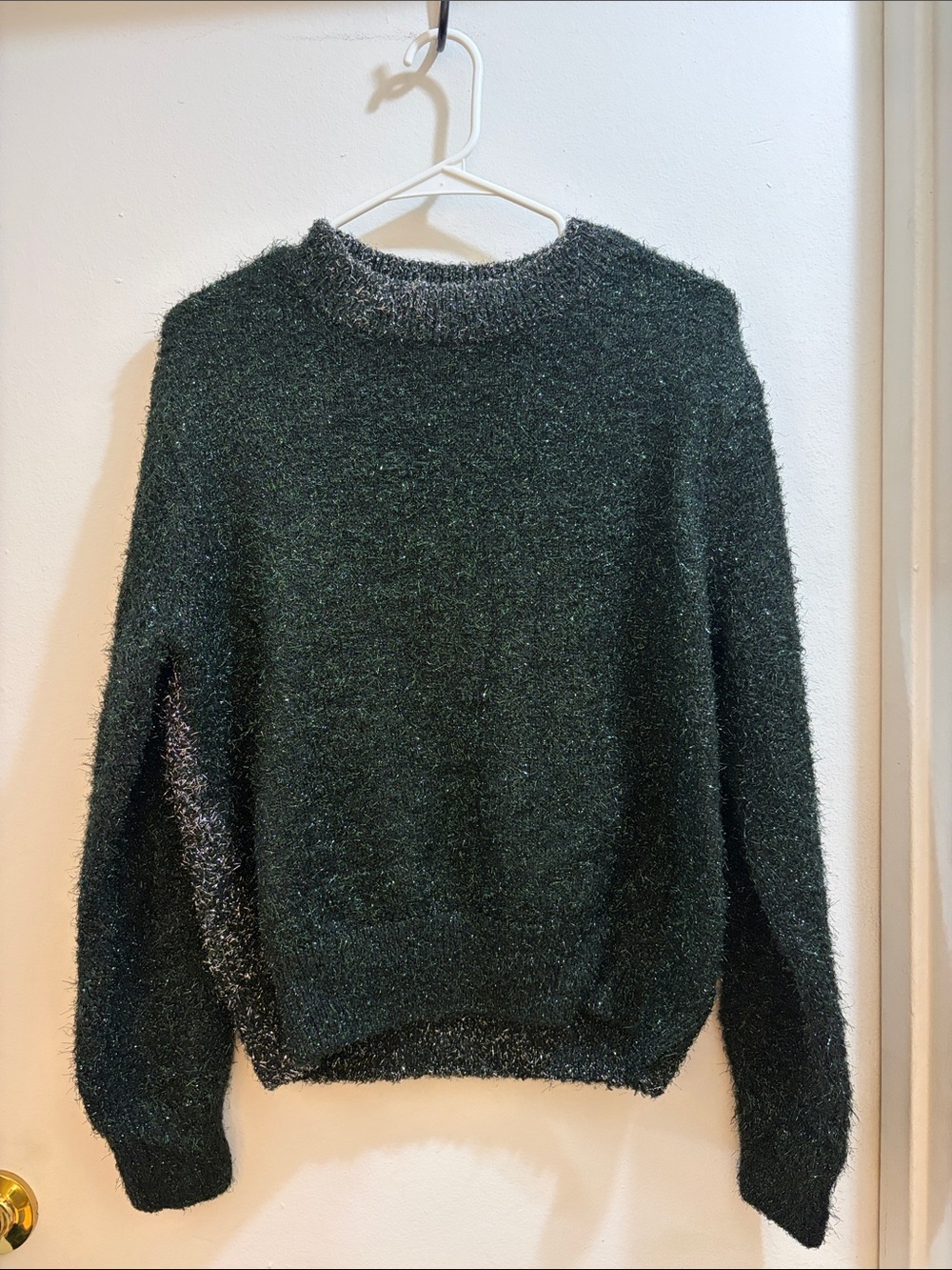 H&M Dark Green Fuzzy Crewneck Sweater